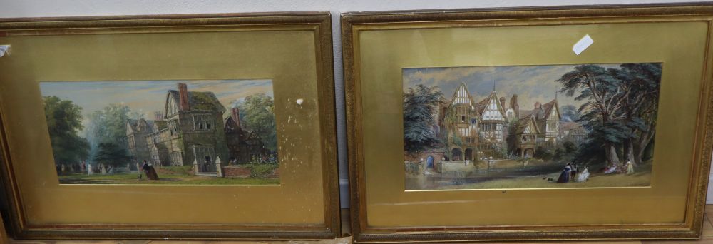 John Edmund Buckley (1824-1876), pair of watercolours, Views of 17th country houses, signed and dated 1860, 30 x 62cm